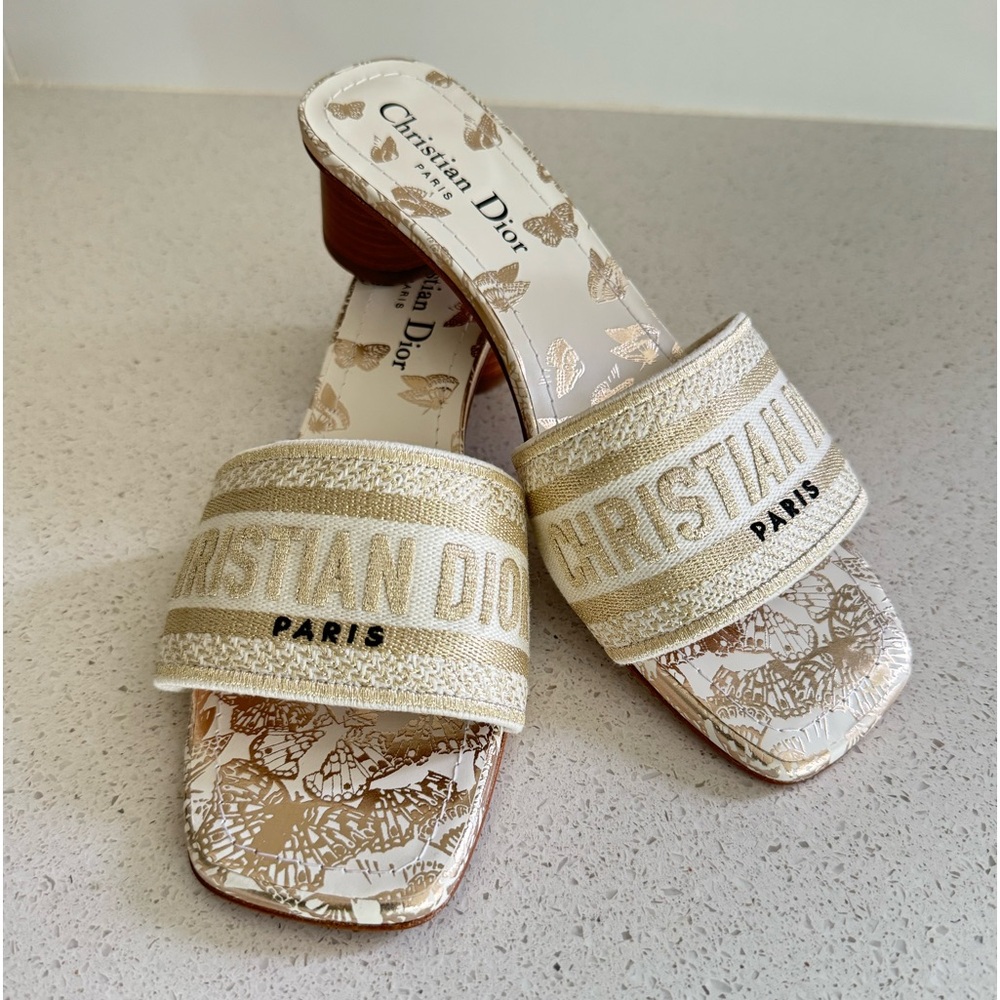 SOLD Christian Dior Dway Heeled Slides EU 37 US 7 White and Gold - Picture 3 of 10